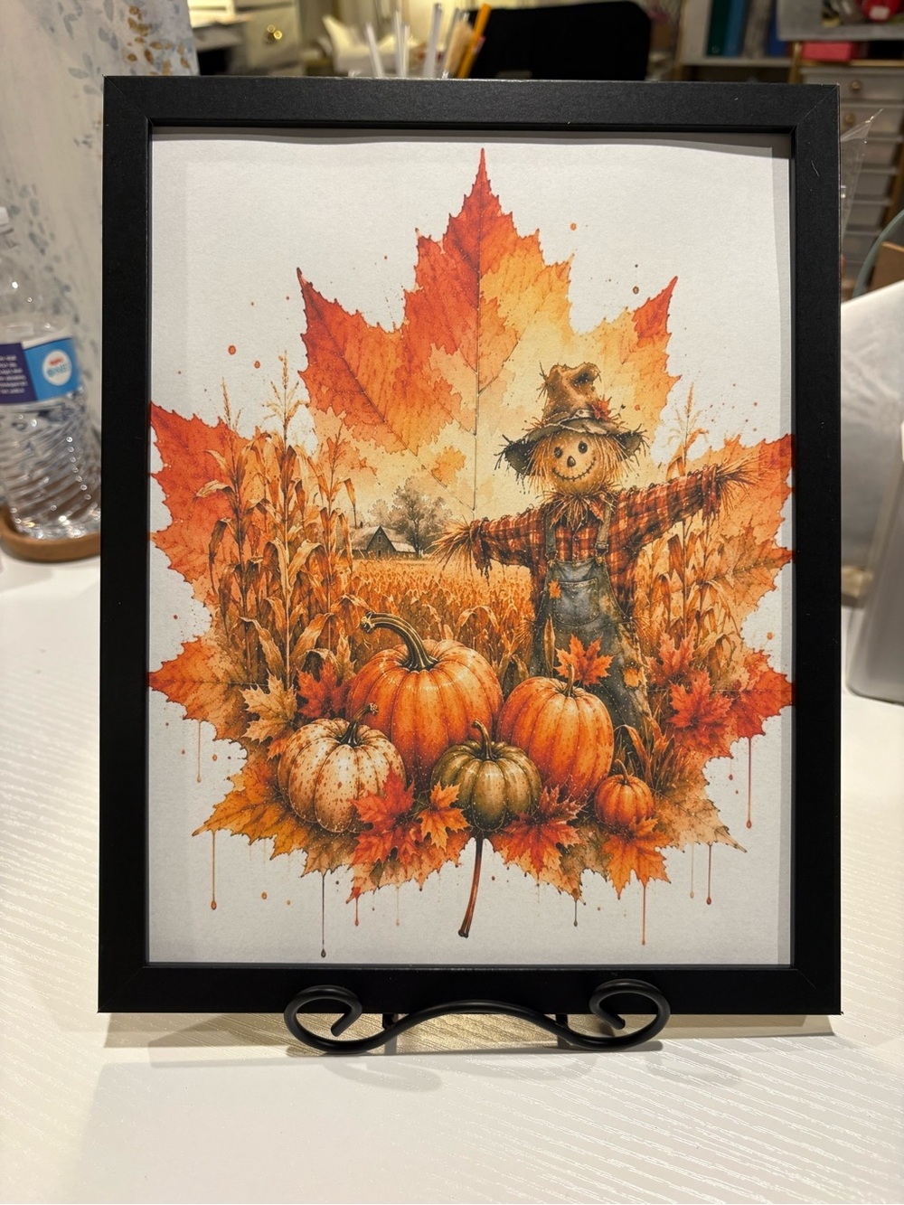 Vintage Fall Scarecrow & Pumpkins Art Print – 8x10” Autumn Decor